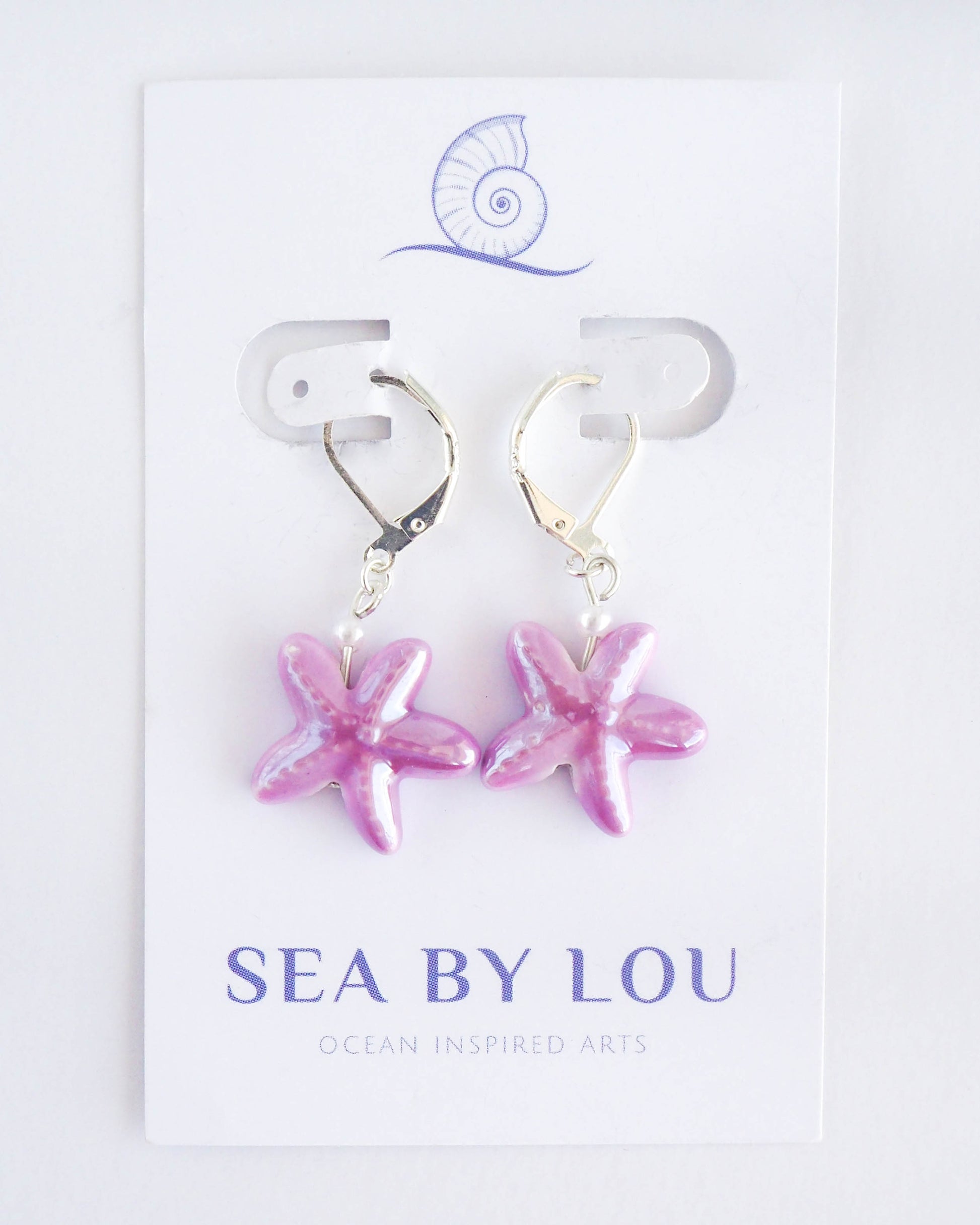 Lilac Starfish earrings - Ceramice Sea Stars from portugal - 925 sterling silver