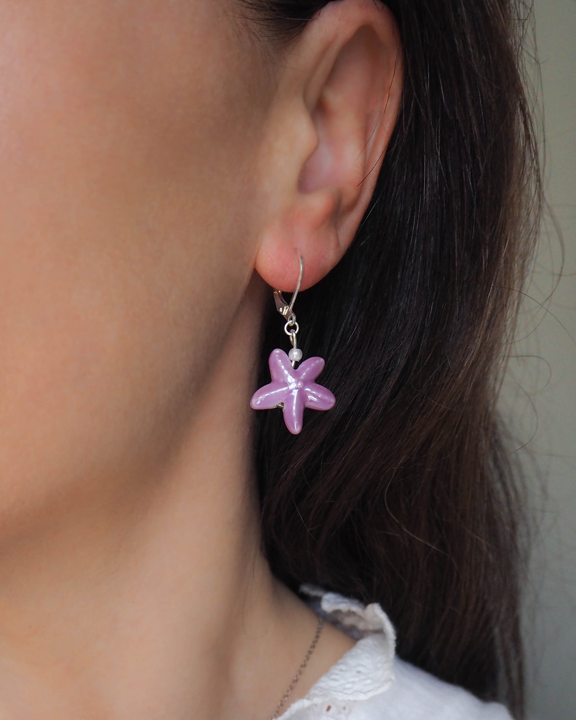 Lila Ceramic Sea Star Starfish Earrings