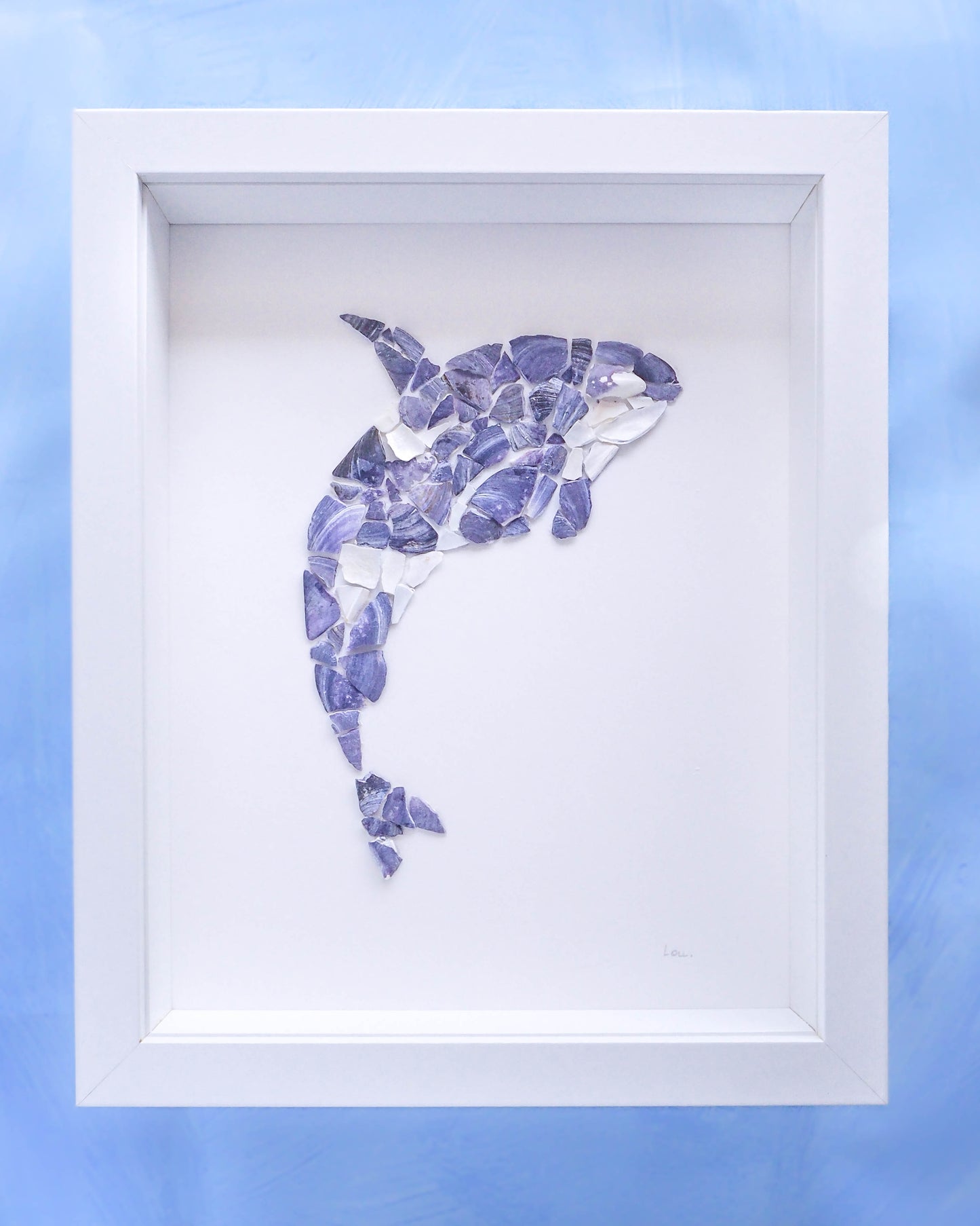 Mussel Mosaic Coastal Artwork in the shape of an Orca, Handmade in Portugal