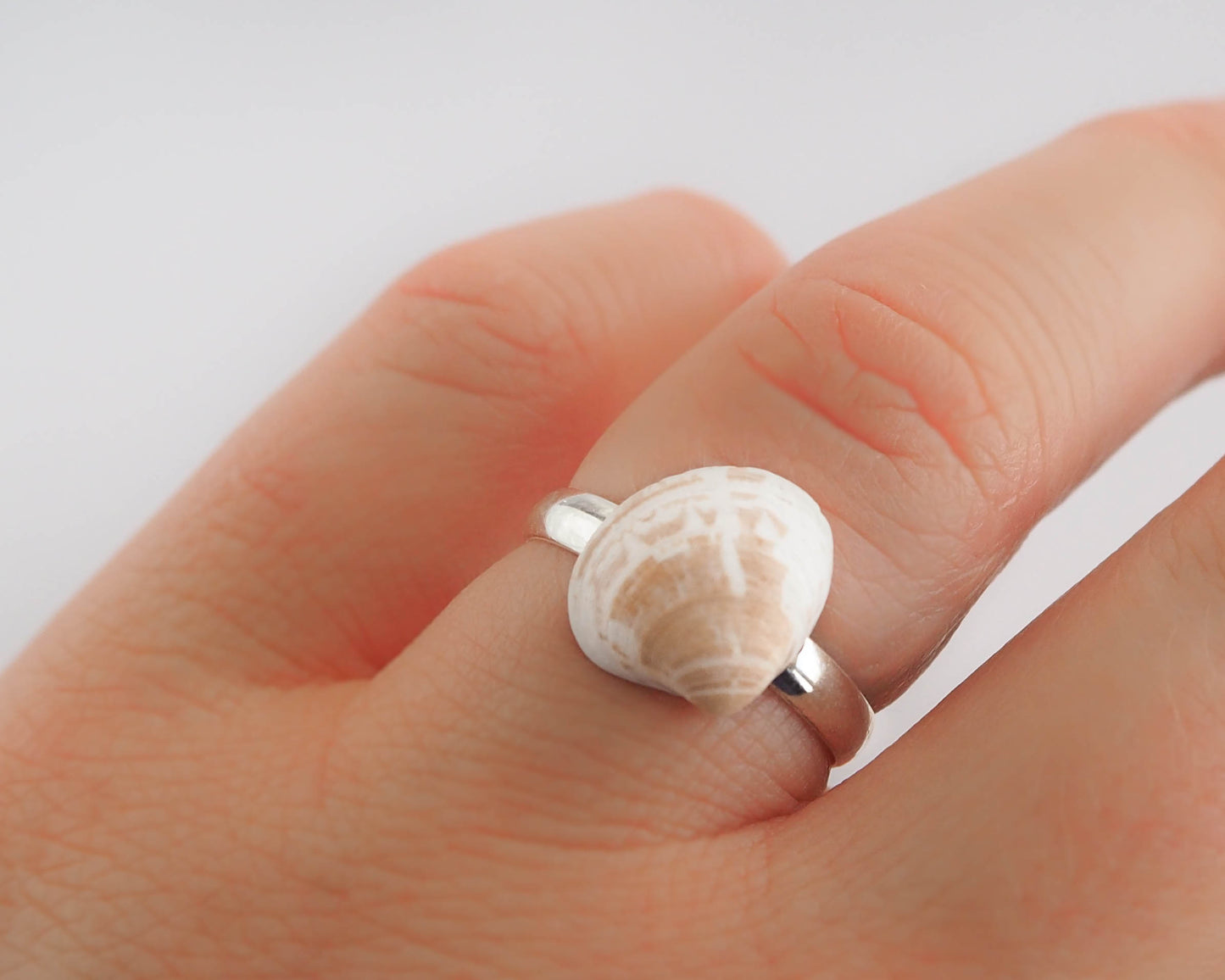 Real Shell Ring on finger, Adjustable Seashell Ring, Beach Girl Jewelry, Coastal Jewellery, Little Mini Shell on Silver Ring