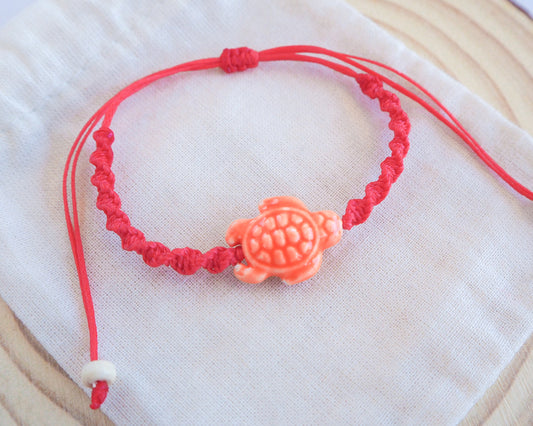Ceramic Turtle Bracelet ~ Red Orange