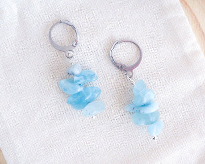 Aquamarine Silver Earrings with Stainless Steel Hooks, Ocean Inspired jewelry, SeabyLou, Gemstone Earrings