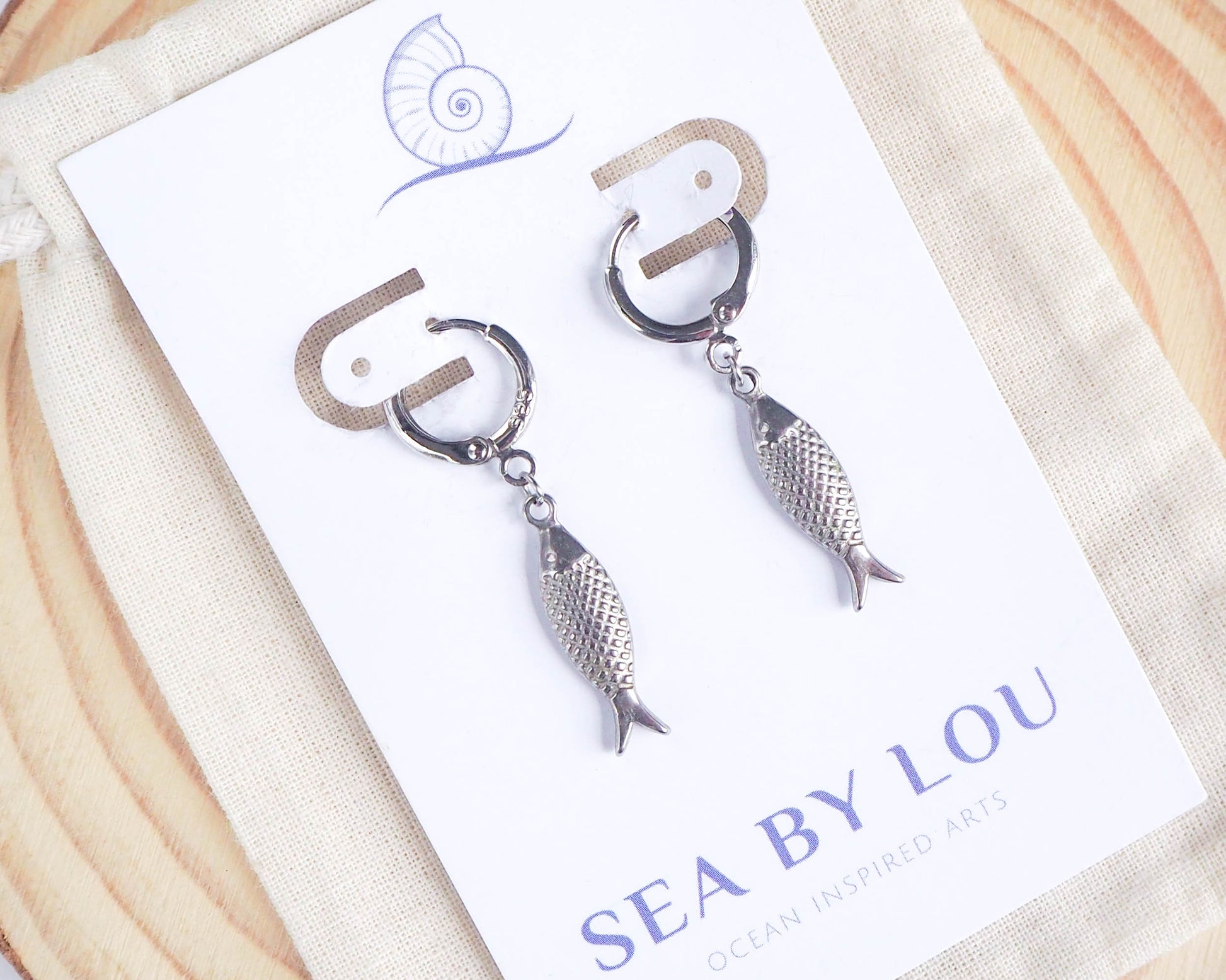 925 Sterling Silver Sardine Earrings - Coastal Jewelry from Portugal, seabylou, Sea by Lou, Fish earrings