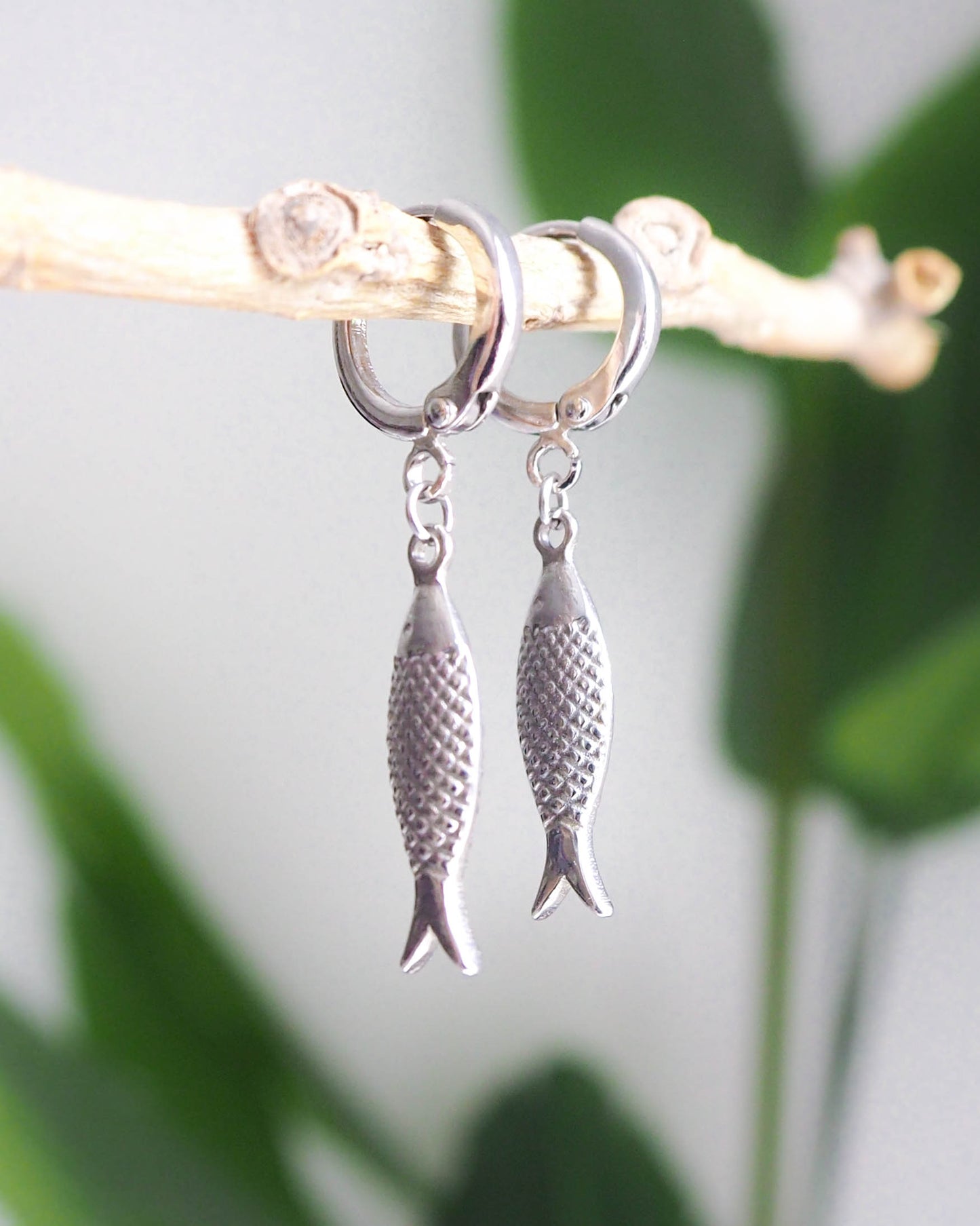 Silver Sardine Earrings - Coastal Jewelry from Portugal, seabylou, Sea by Lou, Fish earrings, Portuguese Sardines