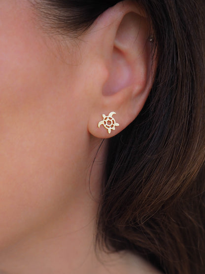 Gold Turtle Shell Stud Earrings Coastal-inspired Jewelry from Portugal