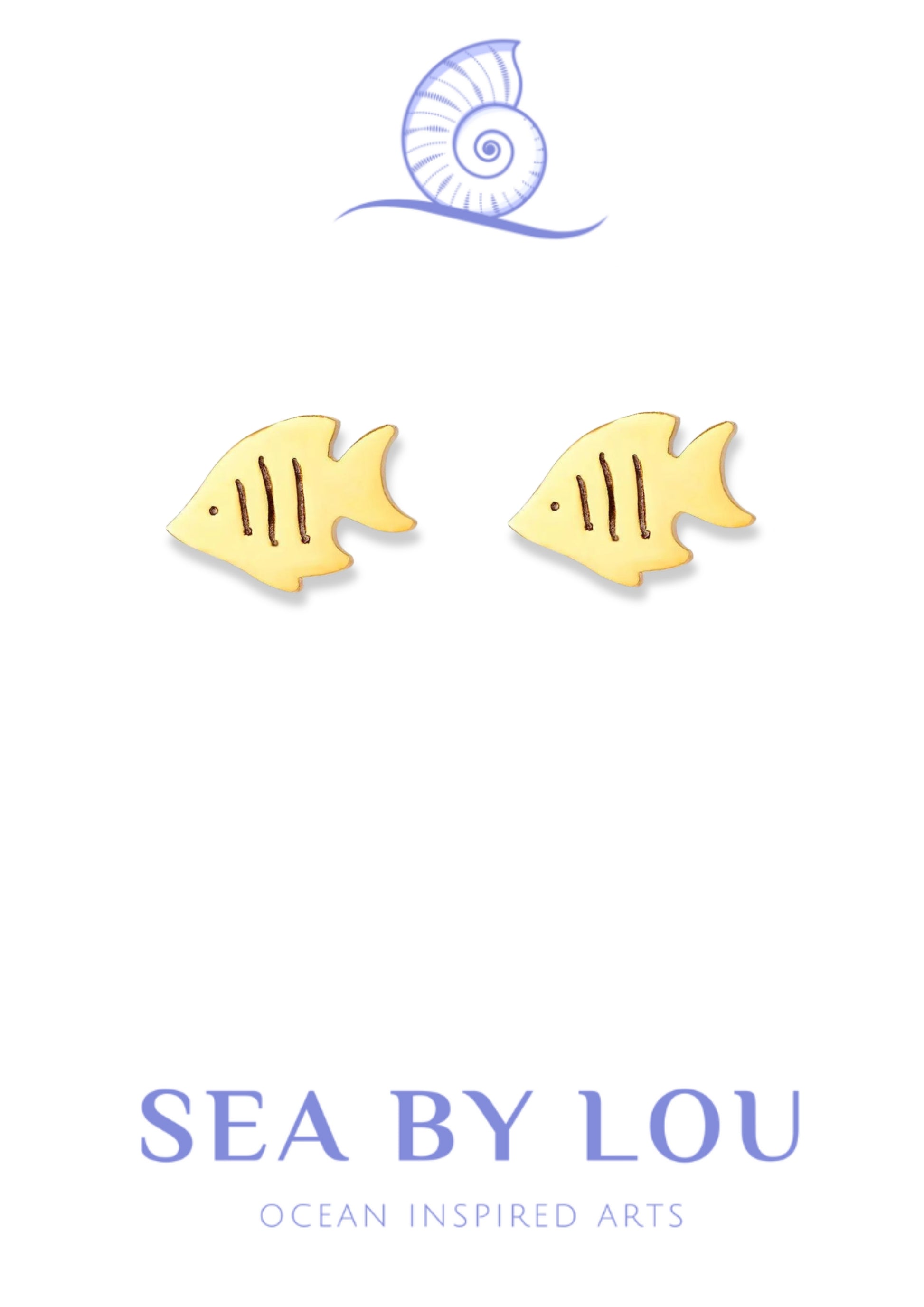 Gold Fish Stud Earrings, Stainless Steel Hippocampus, Ocean-inspired Jewelry from Portugal