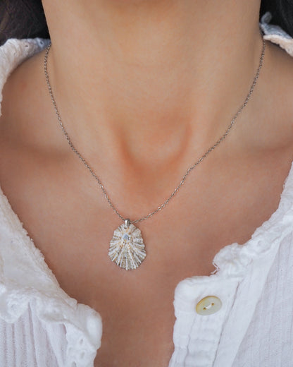 Model wearing Silver Limpet Shell Necklace on display, Real Shell Necklace, Sea by Lou jewelry