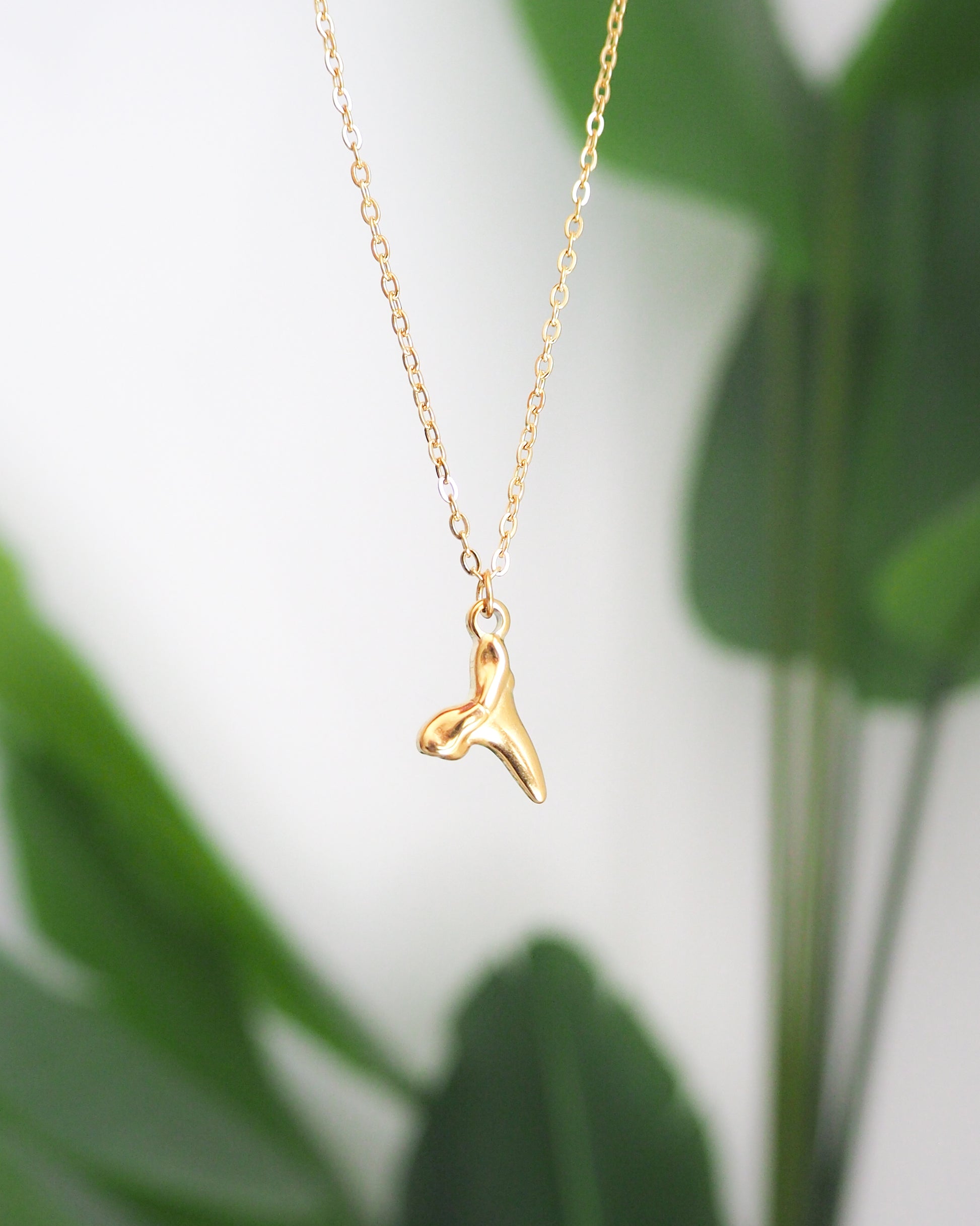 Close up of Gold Stainless Steel Necklace with Shark Tooth Pendant - Sea by Lou, Seabylou