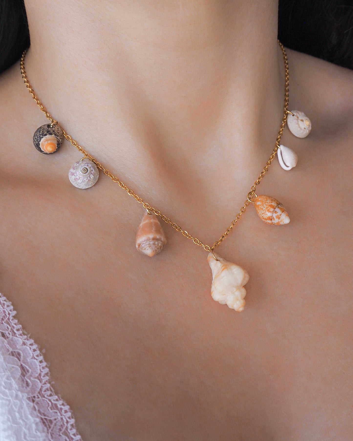 GOLD TINY SHELL CHARM NECKLACE ~ Mix III