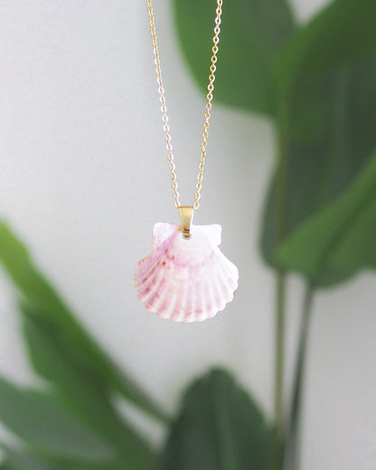 SEASHELL NECKLACE ~ Gold Soft Pink Scallop Shell