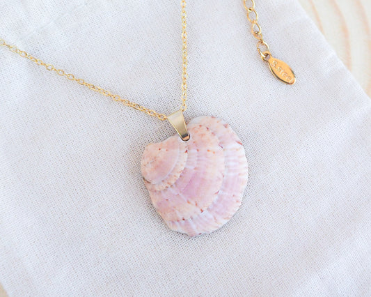 SEASHELL NECKLACE ~ Gold Sunset Pink Venus Shell