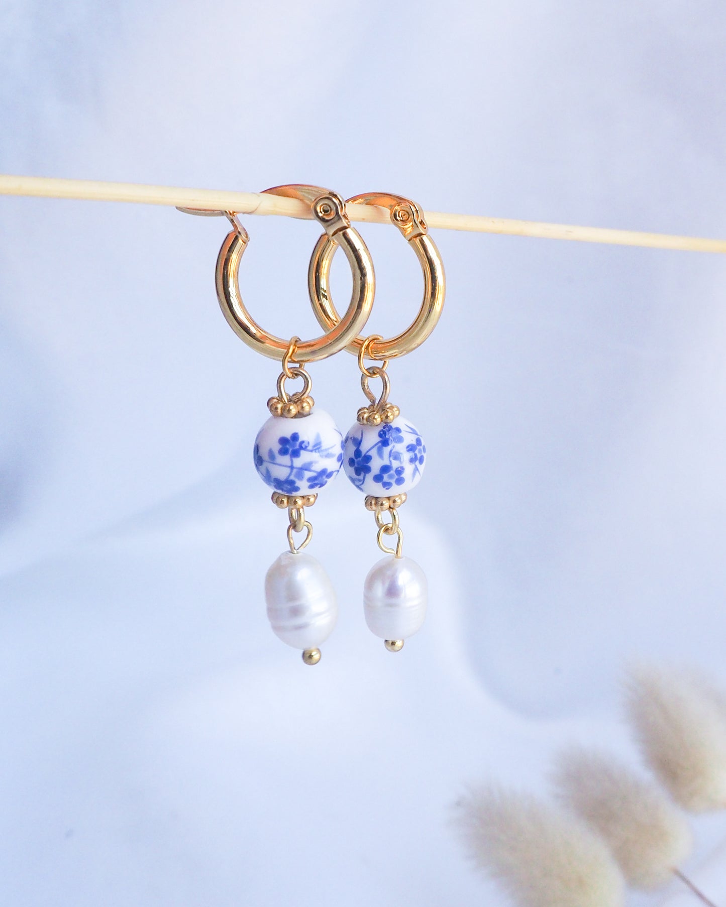 Portuguese Gold Azulejo Pearl Earrings from Portugal, Lisbon Tlle Jewelry