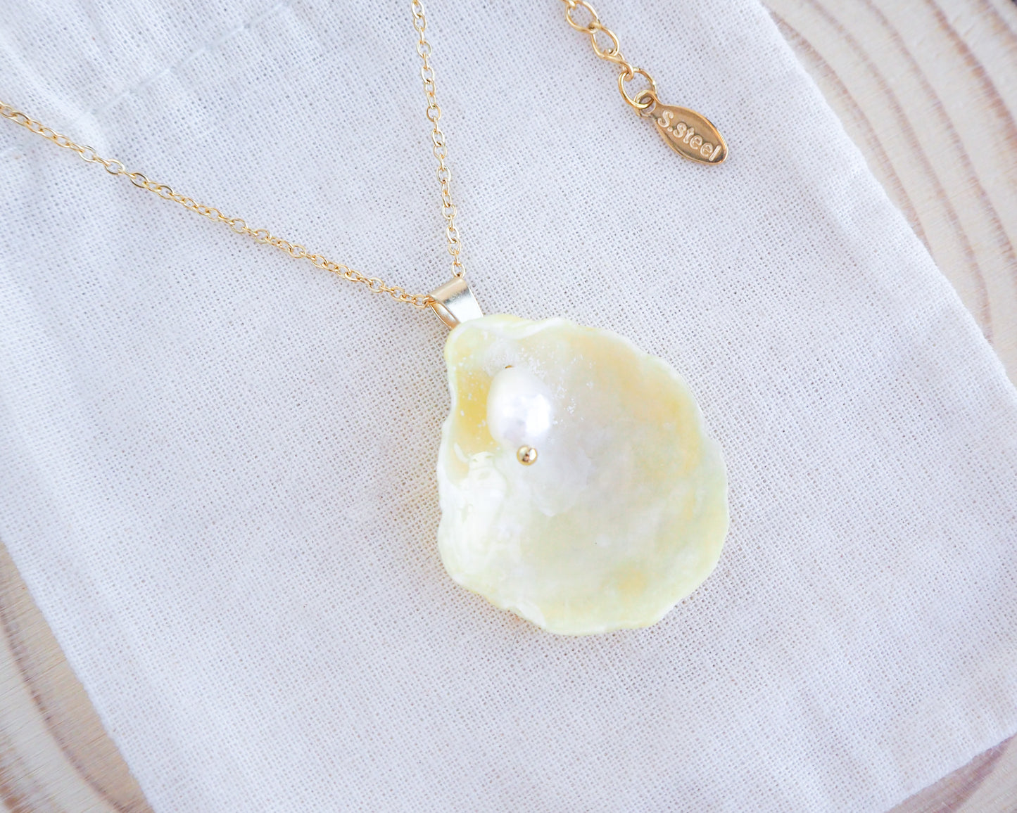 SEASHELL NECKLACE ~ Gold Soft Yellow Jingle Shell VIII