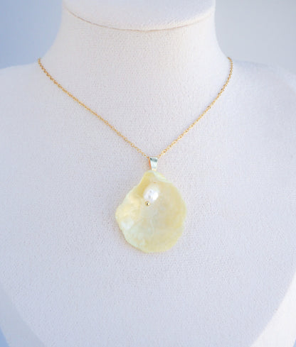 SEASHELL NECKLACE ~ Gold Soft Yellow Jingle Shell VIII