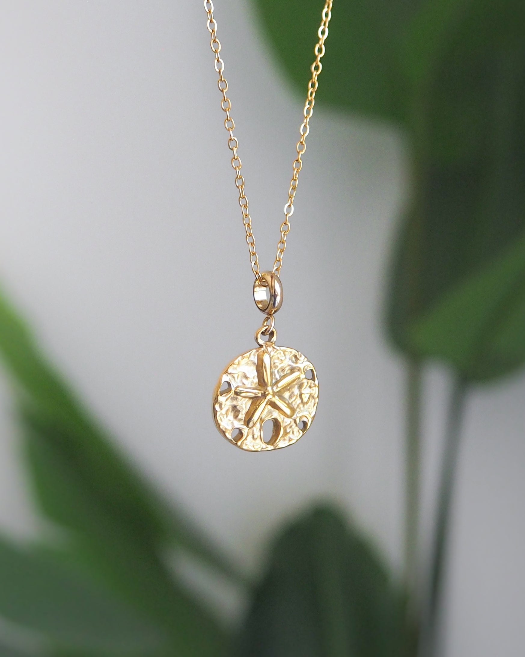 Sand Dollar Necklace Gold Chain front view