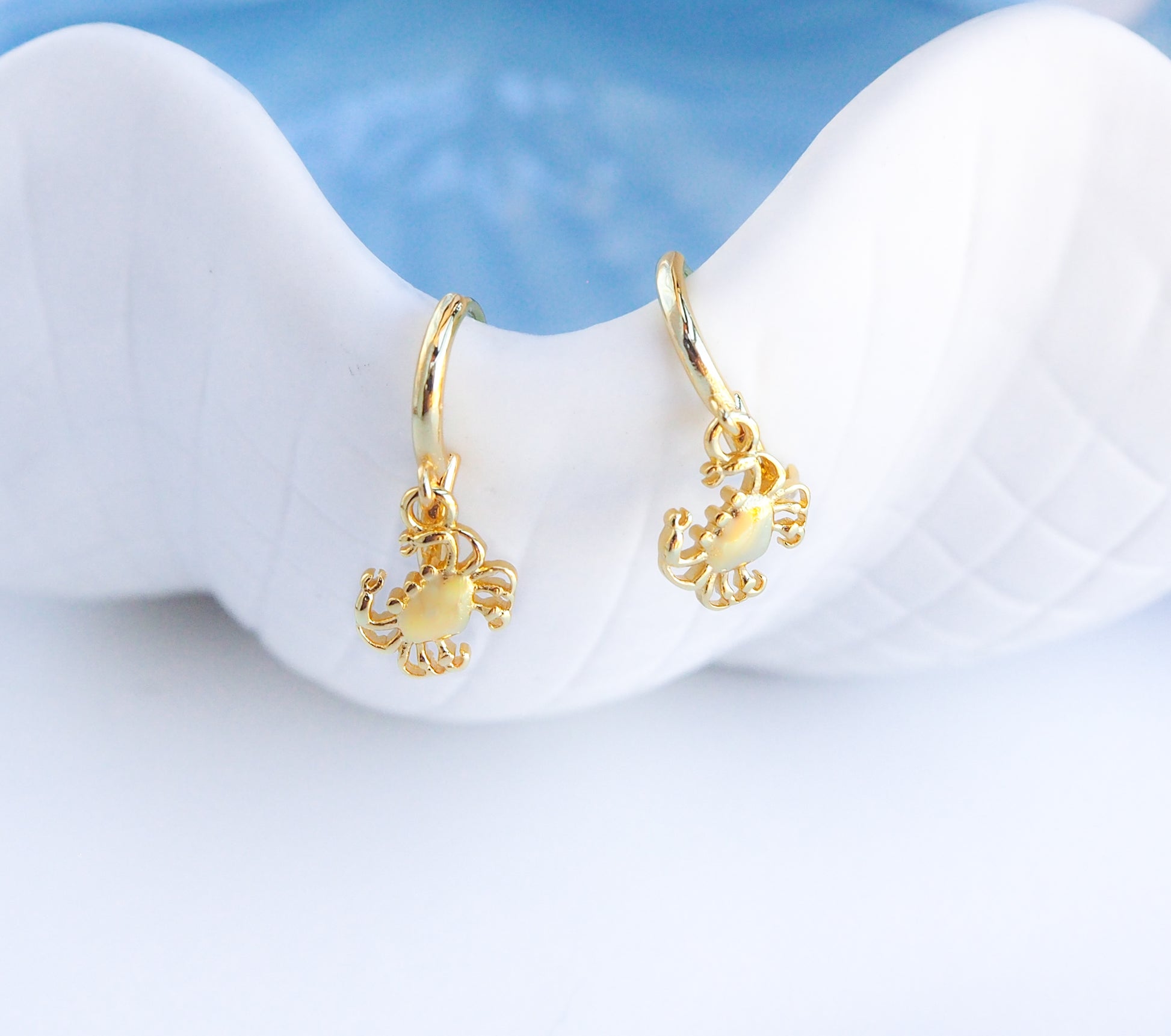 Gold Crab Earrings, Cancer Zodiac jewelry, Coastal Chic Jewelry, SeabyLou