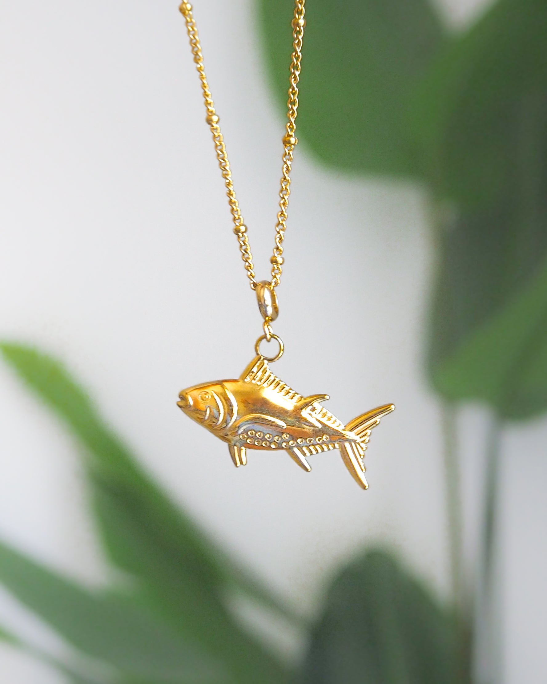 Tune Fish Necklace, Gold Yellowfin Tuna Pendant, Fish Jewelry