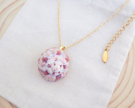 Gold Fuchsia White Top Shell Necklace II on display