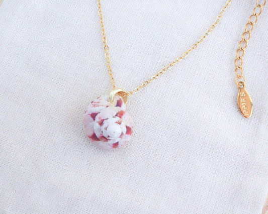 SEASHELL NECKLACE ~ Tiny Pink White Magus Shell