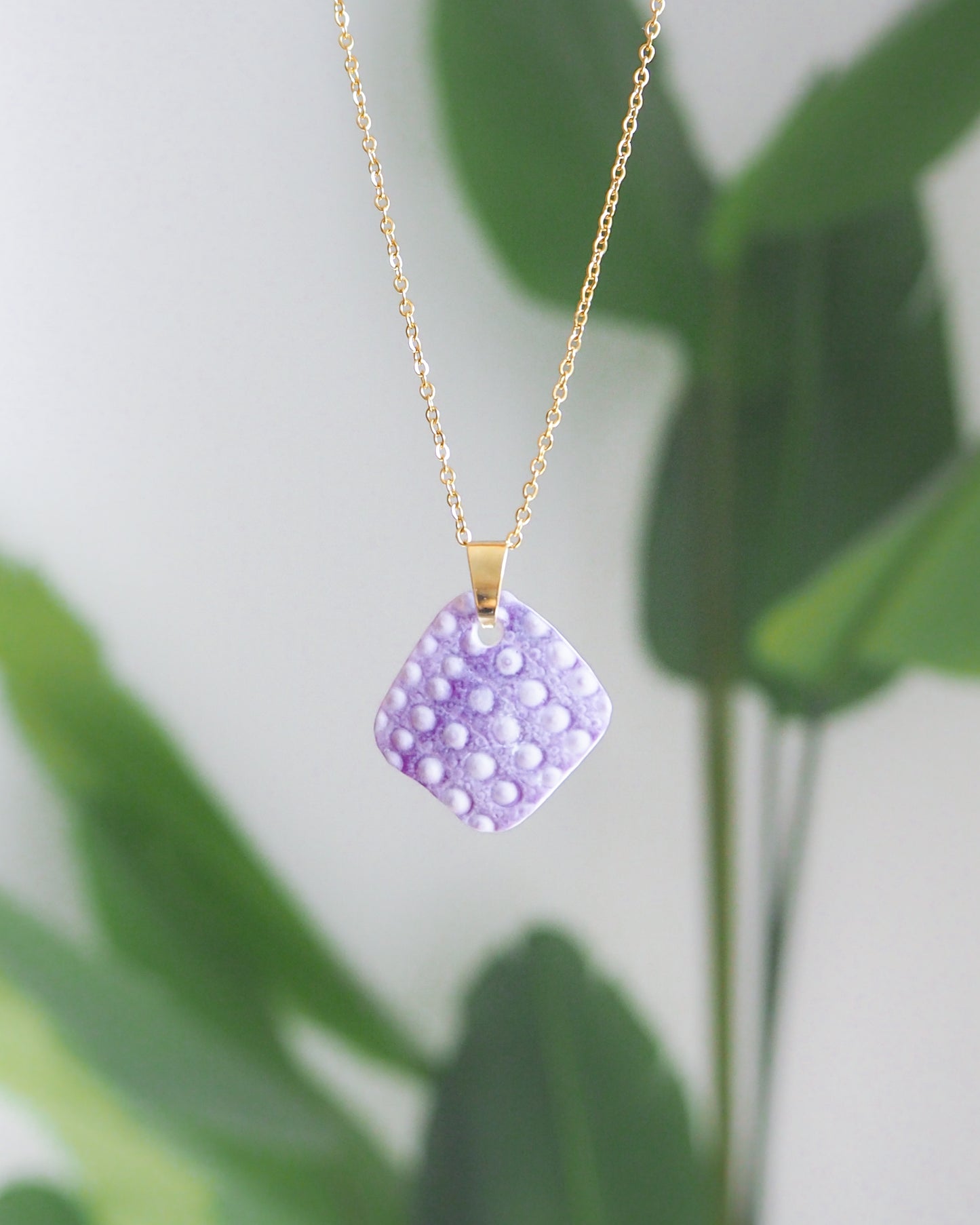 SEASHELL NECKLACE ~ Gold Purple Sea Urchin