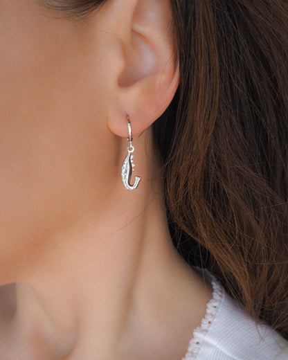 925 Silver Shrimp Earrings in ear