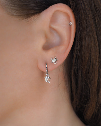 Silver Dolphin Earring Hoops in ear