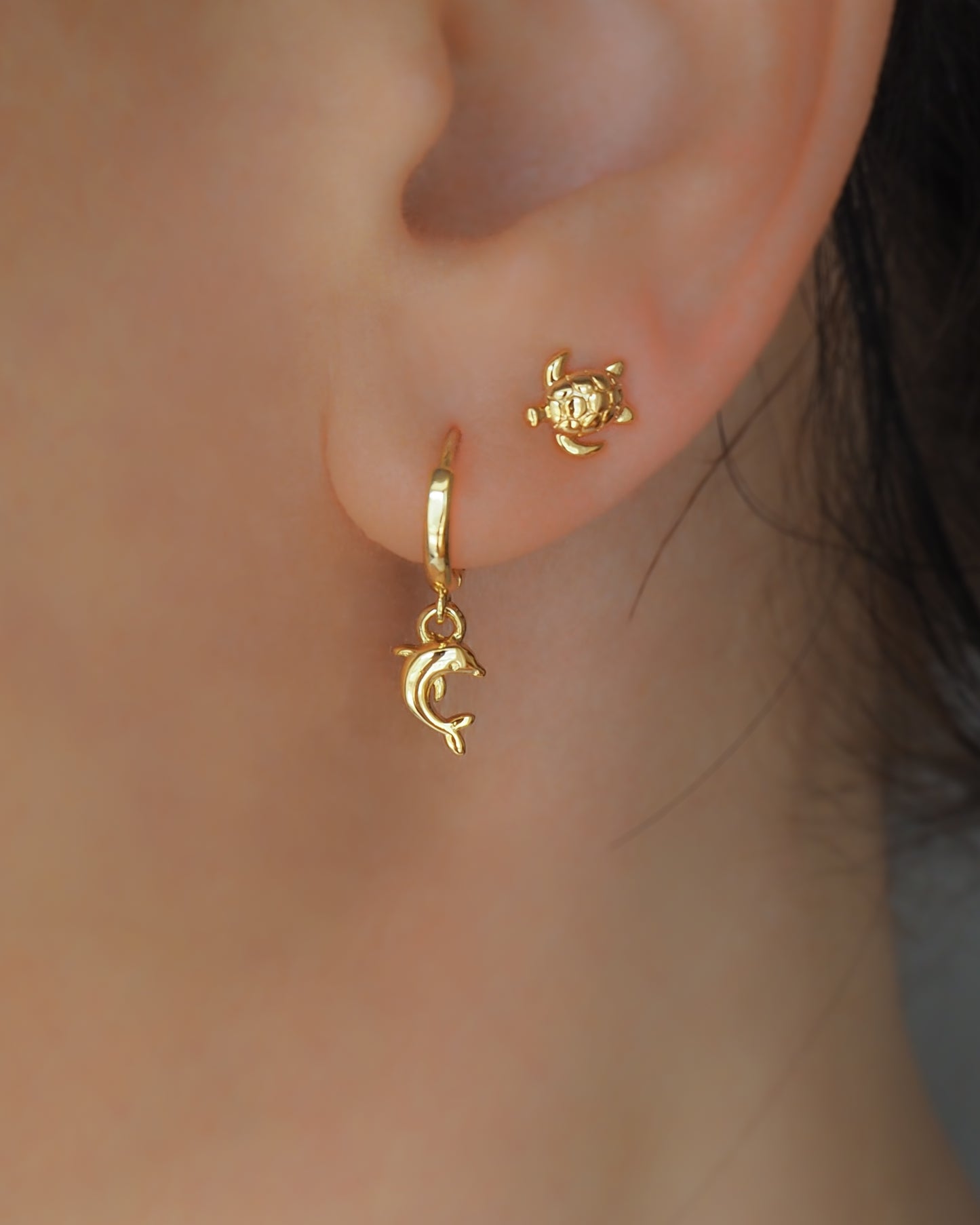 Gold Dolphin Huggies, Tiny Dolphin Earrings