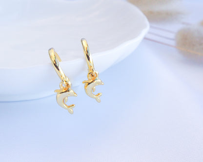 Gold Dolphin Earring Hoops, Whale Huggies, Coastal Chic Jewelry, SeabyLou