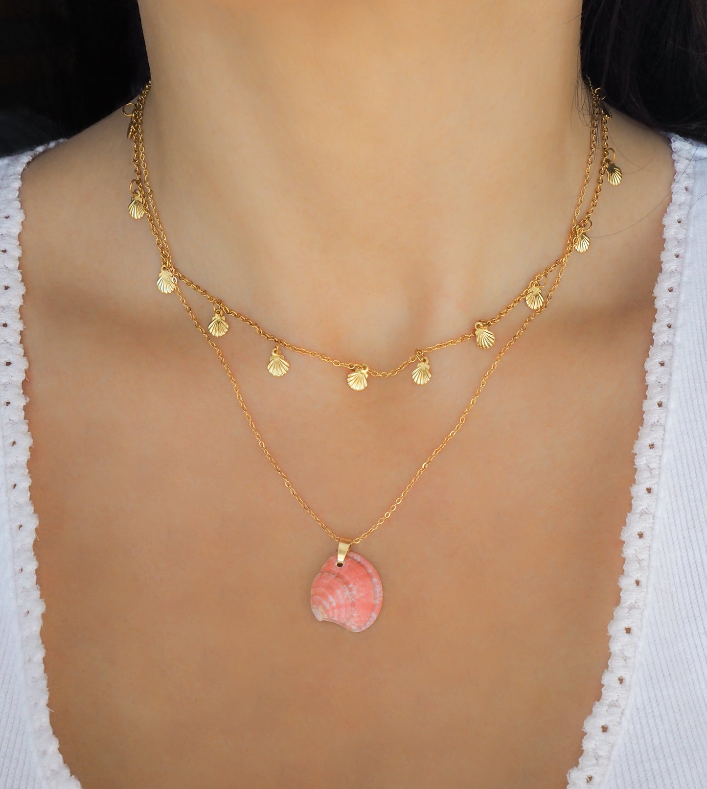 Golden Tiny Shell Charm Necklace ~ Deluxe