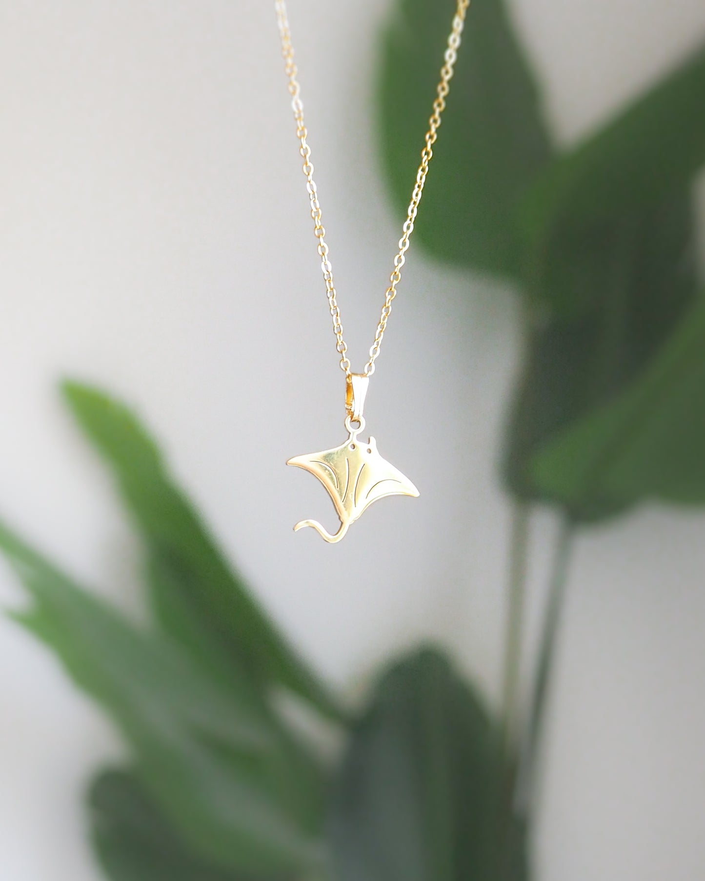 Gold Manta Ray Necklace side view