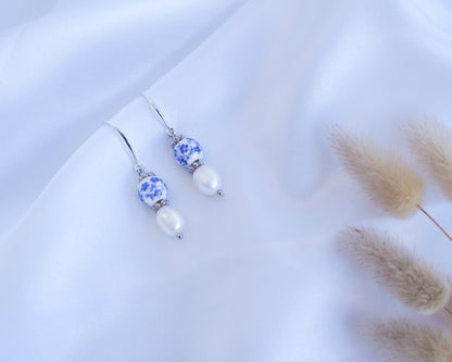 PORTUGUESE TILE PEARL EARRINGS ~ 925 Sterling Silver