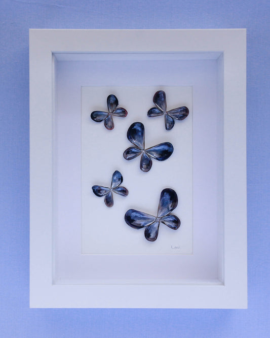 Blue seashell butterfly art, Coastal charm, Mussel shells, Handcrafted, Portugal, Coastal decor,  Beach lovers,