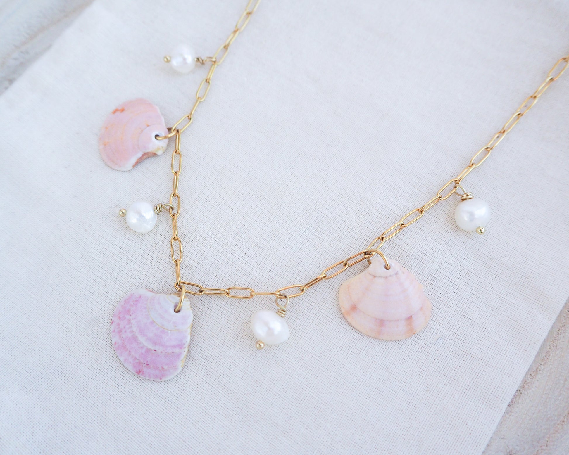 Venus Shell Pearl Charm Necklace side view